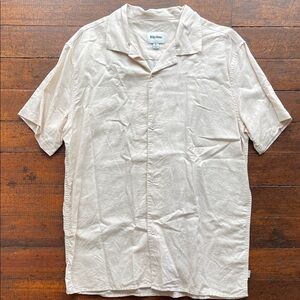 Rhythm Beige Short Sleeve Linen Shirt, Mens Large